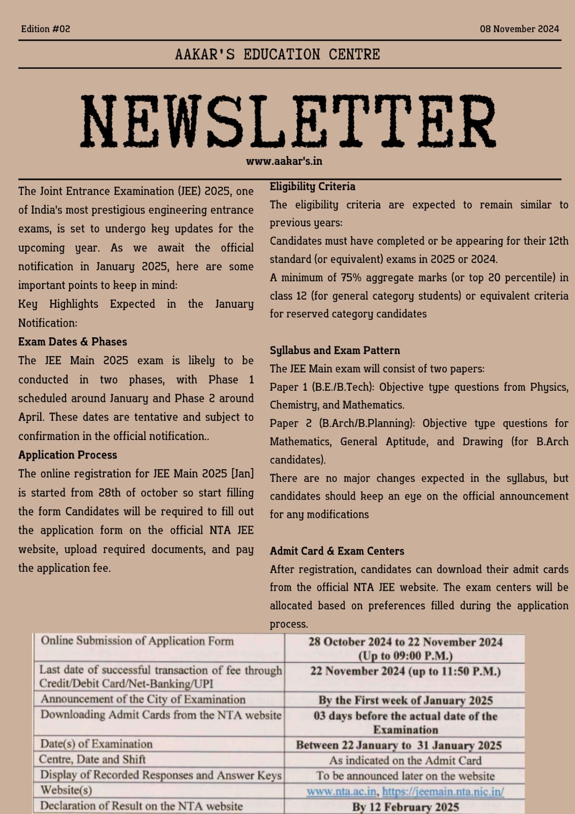 JEE 2025 Newsletter